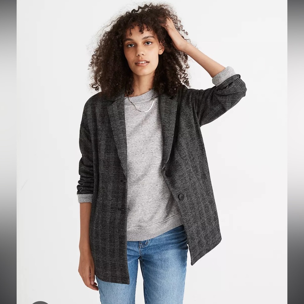 Madewell Black Plaid Relaxed Blazer